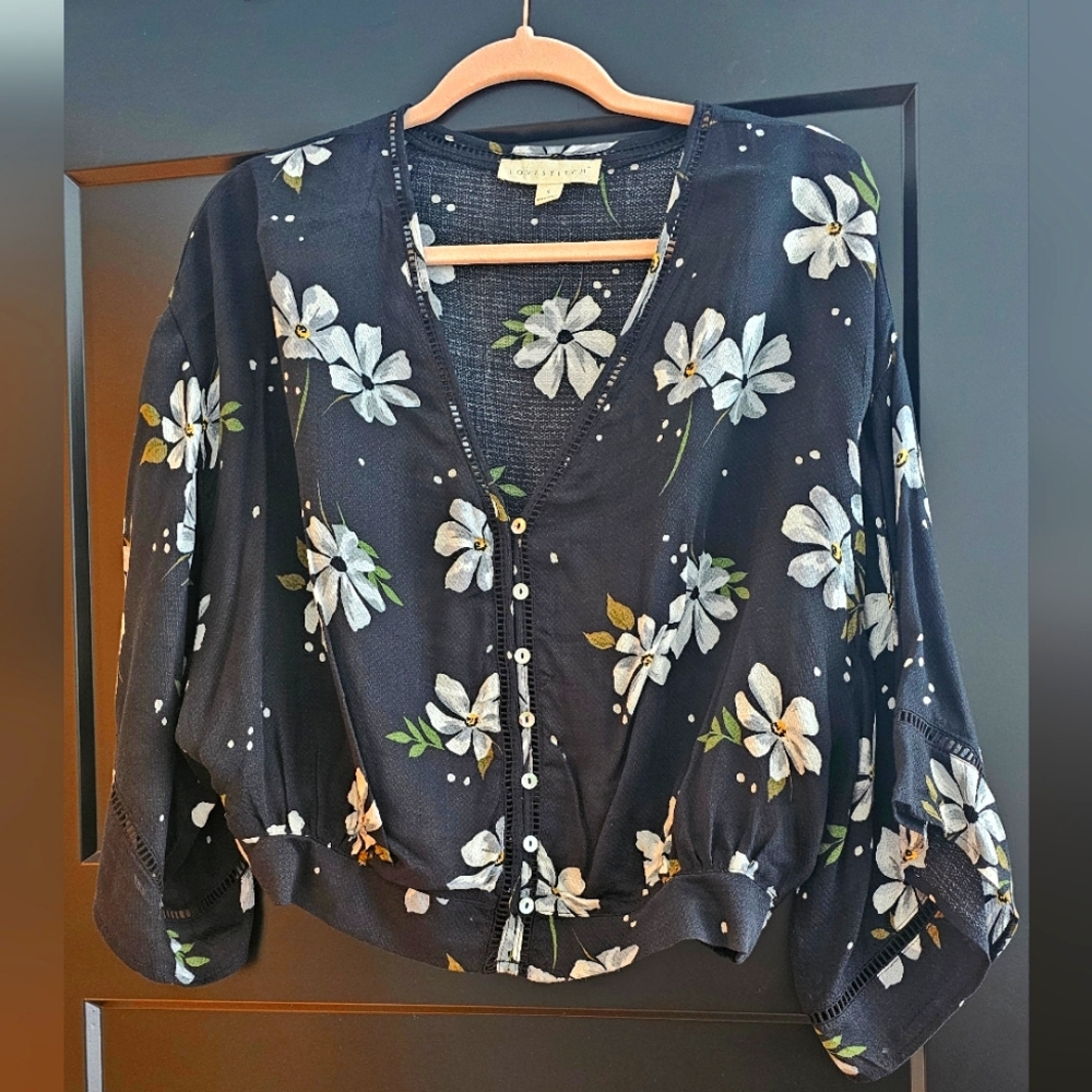 Black floral blouse